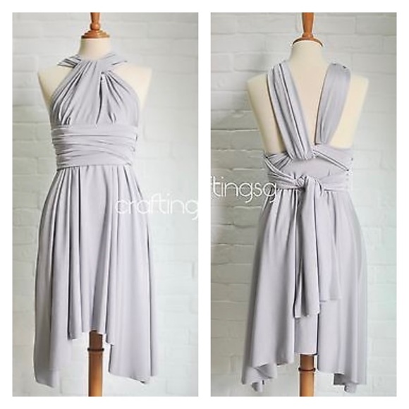 Short silver grey infinity multi-way dress with asymmetric hem - Picture 1 of 3